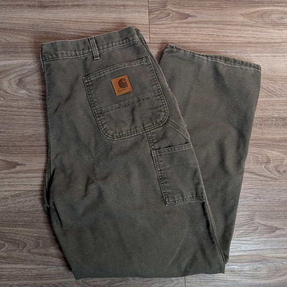 Carhartt Vintage Smoke Green Carpenter Pants Flannel Lined 40 - Picture 1 of 7